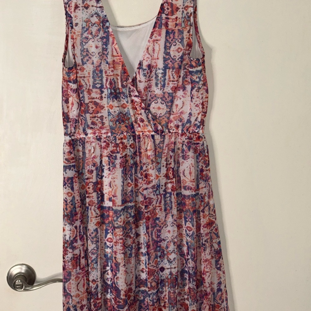 Floral Pattern Sleeveless Wrap Maxi Dress - Pink Multi